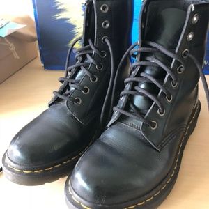 dr martens green patent lace up boots